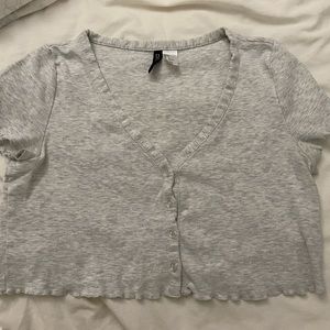 H&M Button-front Crop Top - Light Gray
